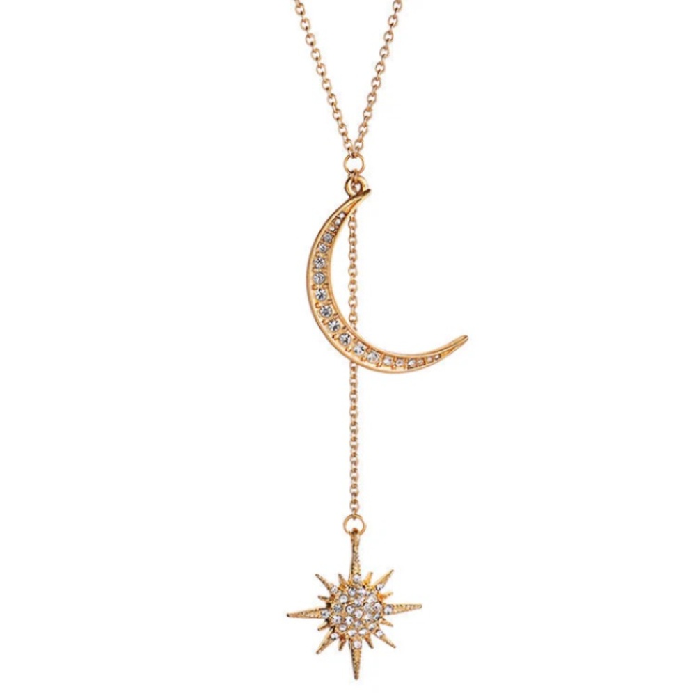 Liv Oliver 18k gold plated moon and star necklace antique gold sun moon layer
